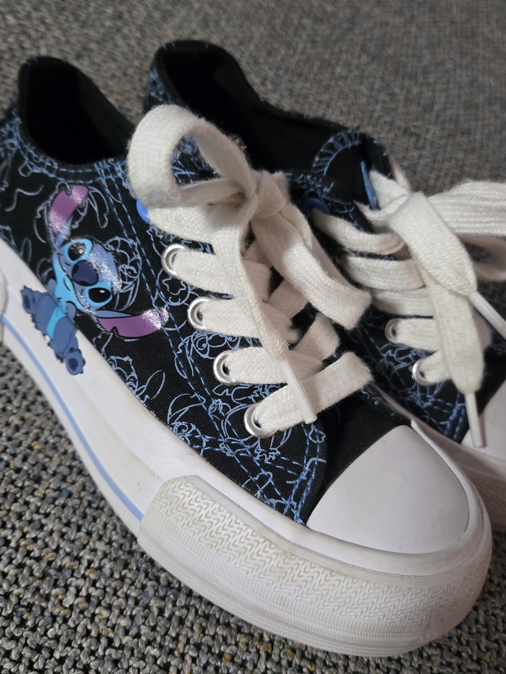 Disney Black Sneakers with Blue Stitching and White Laces
